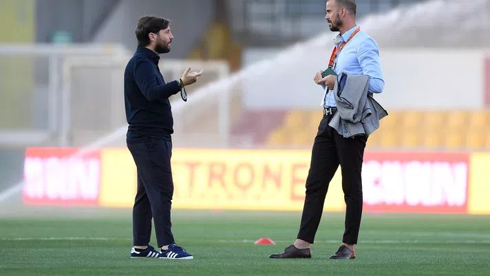 BENEVENTO, ITALY - JUNE 29: Pasquale Foggia Benevento Calcio sports director and Ciro Polito SS Juve Stabia sports director beforeg the serie B match between Benevento Calcio and SS Juve Stabia at Stadio Ciro Vigorito on June 29, 2020 in Benevento, Italy. (Photo by Francesco Pecoraro/Getty Images for Lega Serie B)