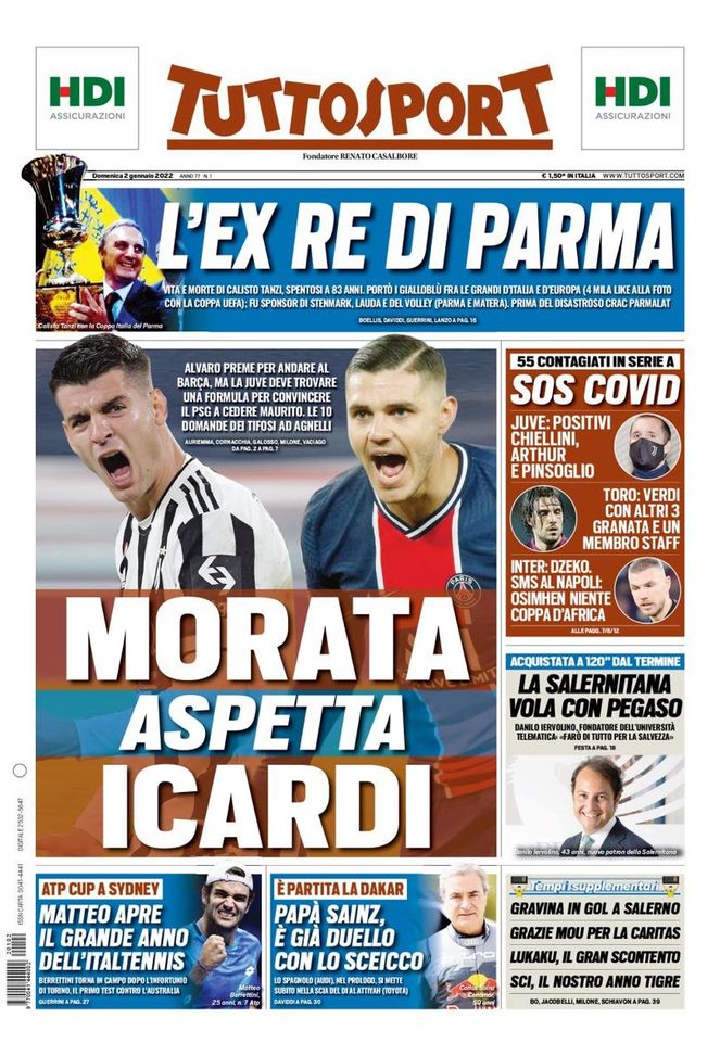Prima Pagina, Tuttosport: “Morata aspetta Icardi. Sos Covid, 55 contagiati in Serie A” - immagine 1