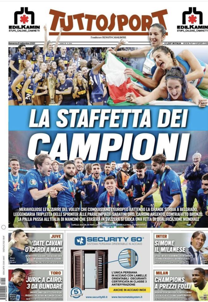 Prima Pagina, Tuttosport: &#8220;La staffetta dei campioni. Date Cavani o Icardi a Max&#8221; 