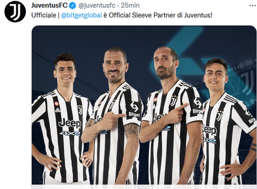Juventus, Bitget nuovo sponsor di manica: debutta contro il Chelsea Juventus, Bitget nuovo sponsor di manica: debutta contro il Chelsea