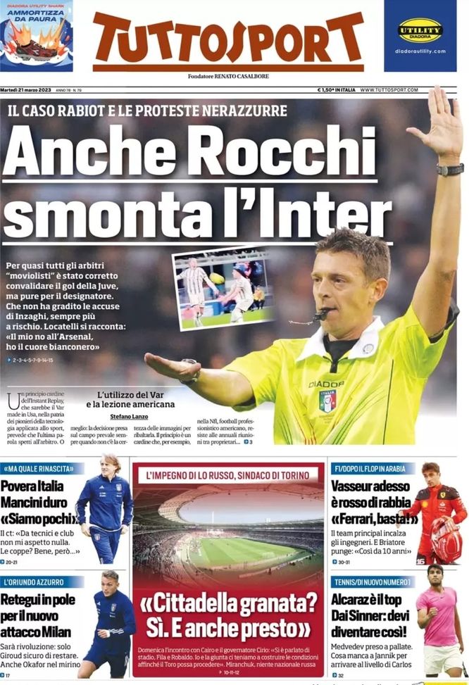 Prima pagina Tuttosport 21/03/2023