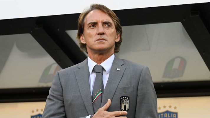 MOENCHENGLADBACH, GERMANY - JUNE 14: Roberto Mancini, Manager of Italy, looks on during the national anthem prior to kick off of the UEFA Nations League - League A Group 3 match between Germany and Italy at Borussia Park Stadium on June 14, 2022 in Moenchengladbach, Germany. (Photo by Claudio Villa/Getty Images) Nazionale, i convocati per la Nations League: prima chiamata per Provedel, Vicario e Mazzocchi - immagine 1
