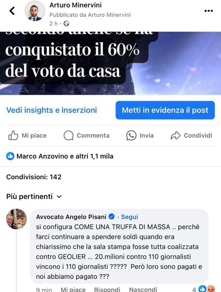 Avv. Pisani: “Sanremo truffa di massa! 110 giornalisti coalizzati contro Geolier!”- immagine 2