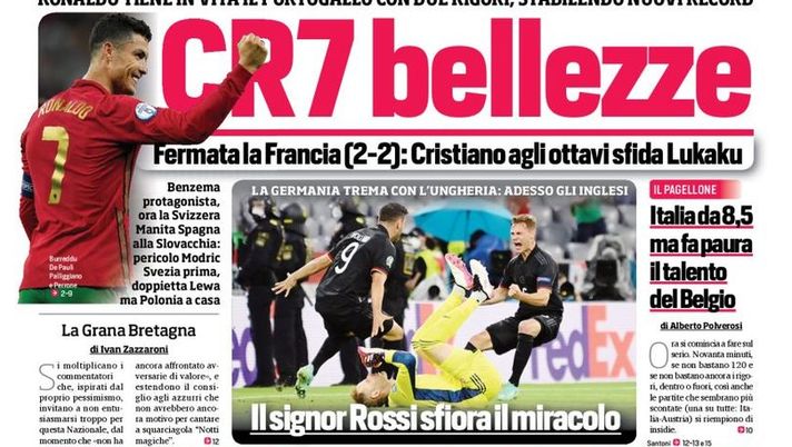 Prima Pagina, Corriere dello Sport: “CR7 bellezze. Locatelli, prove d’intesa”  Prima Pagina, Corriere dello Sport: “CR7 bellezze. Locatelli, prove d’intesa”