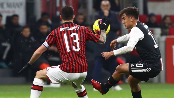 Alessio Romagnoli e Paulo Dybala durante Milan-Juventus di Coppa Italia (credits: GETTY Images) 