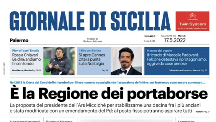 Prima Pagina, Giornale di Sicilia: “Palermo a Chiavari. Baldini, andiamo in fondo” prima pagina