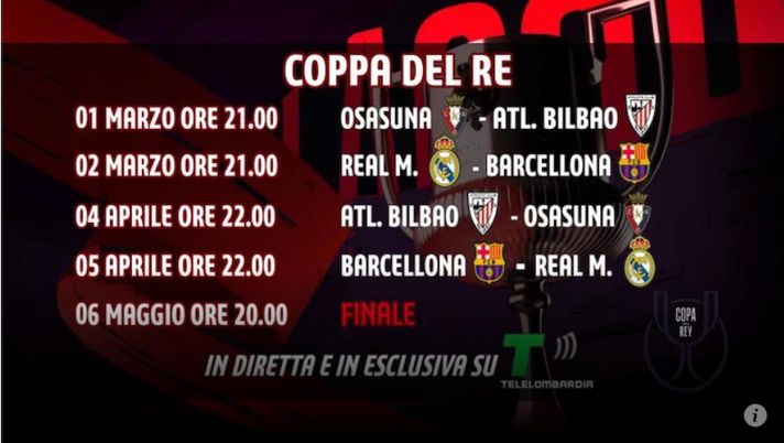 Coppa del Re: Real-Barça in diretta e in esclusiva su Telelombardia. Visibile in tutta Italia - immagine 1