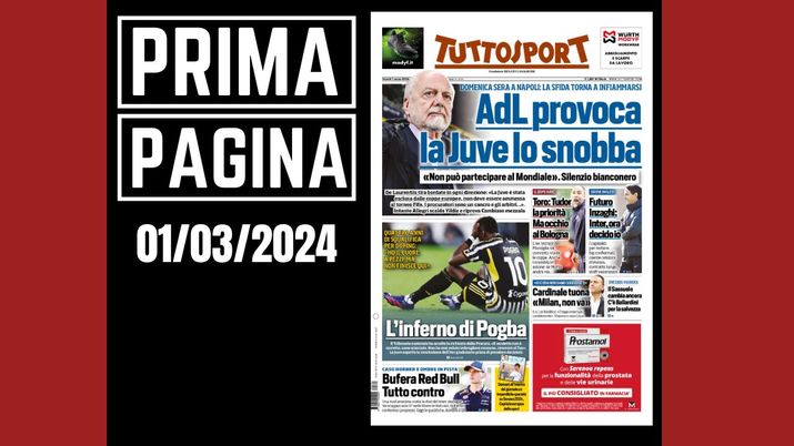 Prima pagina Tuttosport: Cardinale tuona. 'Milan non va'
