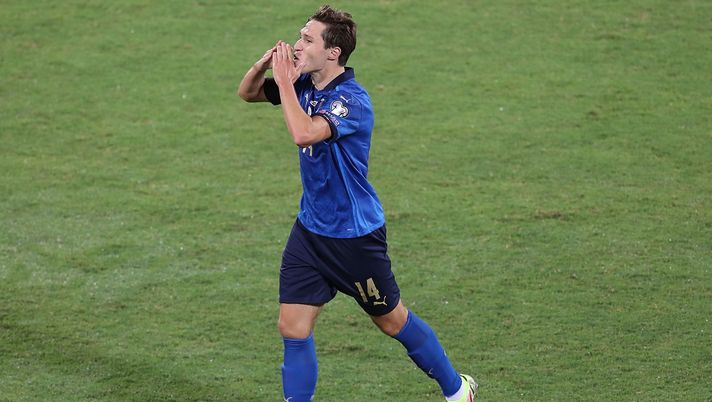 Federico Chiesa, calciatore della Juventus e della Nazionale italiana, esulta dopo il gol contro la Bulgaria (Getty Images) 
