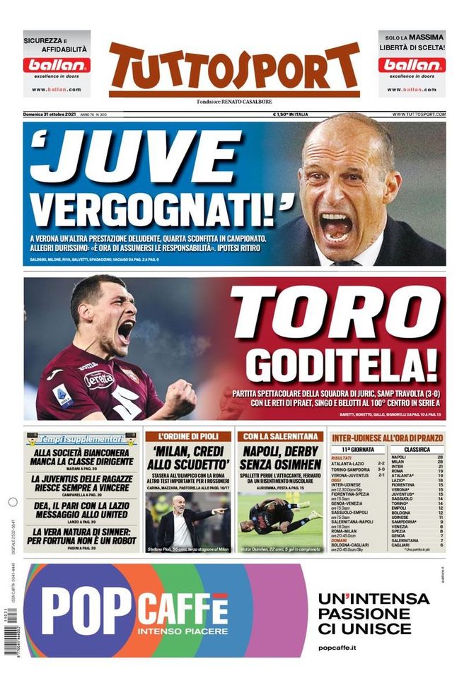Prima Pagina, Tuttosport: “Juve vergognati! Toro goditela!” Prima Pagina, Tuttosport: “Juve vergognati! Toro goditela!” - immagine 1