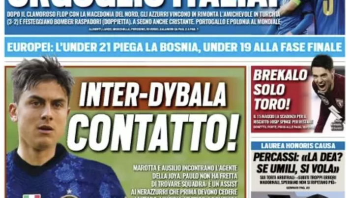 Prima Pagina, Tuttosport: “Orgoglio Italia! Dybala-Inter, contatto”  prima pagina