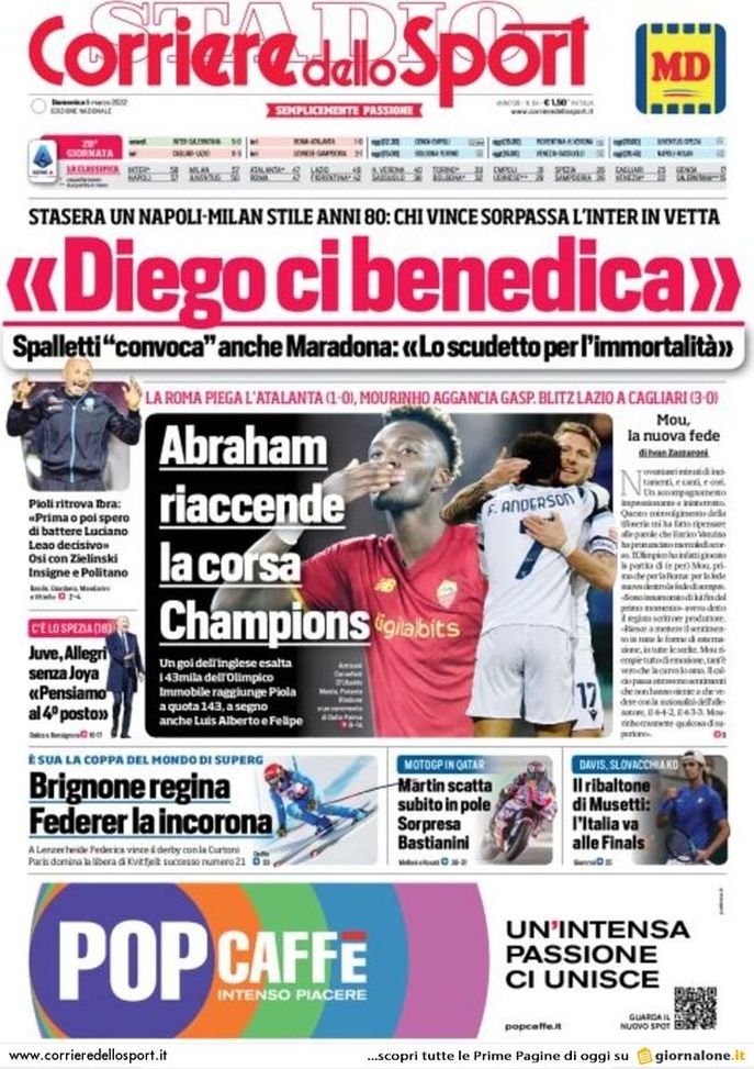 Il Corriere dello Sport, la prima pagina di oggi, domenica 6 marzo 2022