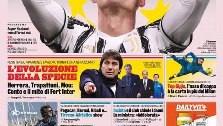 Prima Pagina, La Gazzetta dello Sport: “Buio Juve! L’evoluzione della specie. Top Gigio, l’asso di Coppa è la carica in più del Milan” 