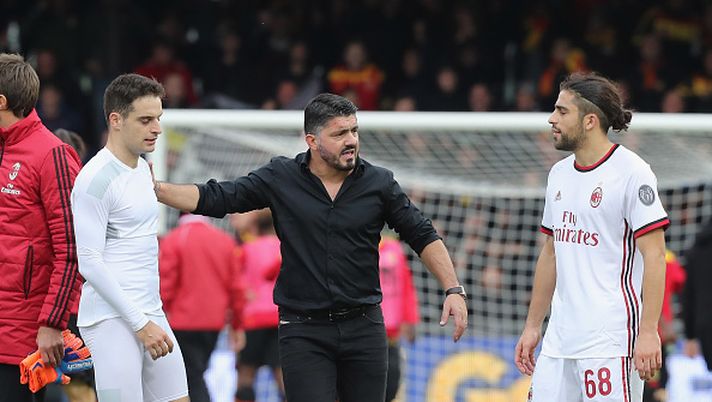 Gennaro Gattuso, allenatore del Milan, con Bonaventura e Rodriguez (GETTY Images) 
