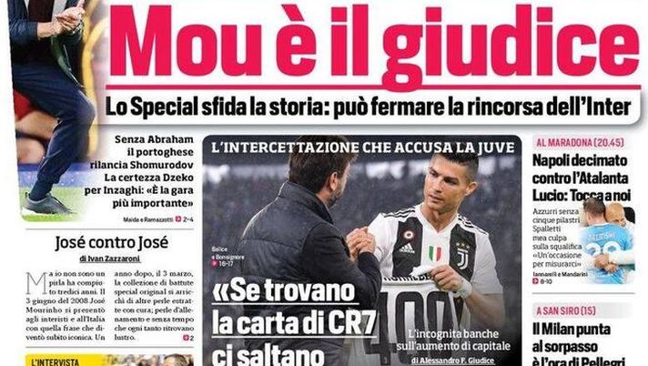 Prima Pagina, Corriere dello Sport: “Sabato scudetto, Mou è il giudice” - immagine 1
