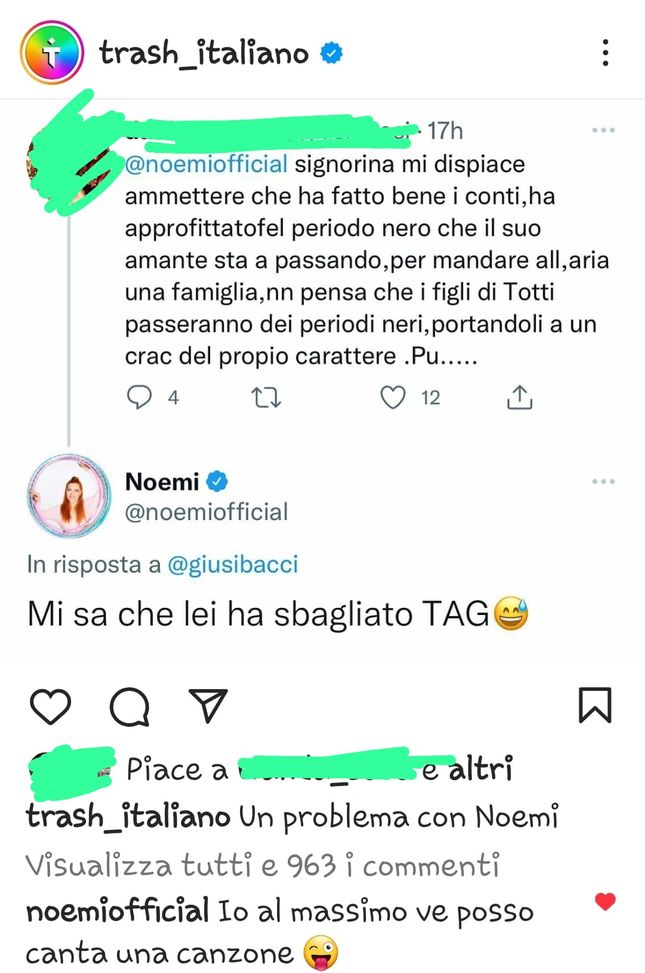 La cantante Noemi scambiata per la fidanzata di Totti: che botta e risposta social- immagine 2