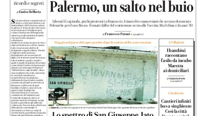 Prima Pagina, La Repubblica-Palermo: “Boss fuori, delitto e paura. Palermo, un salto nel buio”  Prima Pagina, La Repubblica-Palermo: “Boss fuori, delitto e paura. Palermo, un salto nel buio”
