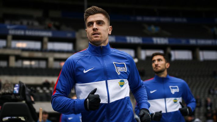 BERLIN, GERMANY - MARCH 07: Piatek Krzysztof of Hertha Berlin looks on prior to the Bundesliga match between Hertha BSC and SV Werder Bremen at Olympiastadion on March 07, 2020 in Berlin, Germany. (Photo by Maja Hitij/Bongarts/Getty Images) 