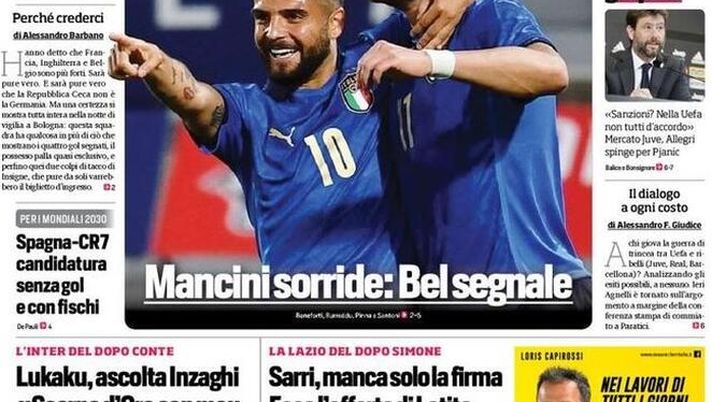 Prima Pagina, Corriere dello Sport: “Euforia azzurra, quest’Italia fa sognare” Prima Pagina, Corriere dello Sport: “Euforia azzurra, quest’Italia fa sognare”