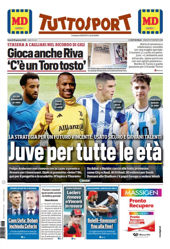 EDICOLA / TS: “Juve per tutte le età. Caos Uefa, Boban inchioda Ceferin - immagine 1