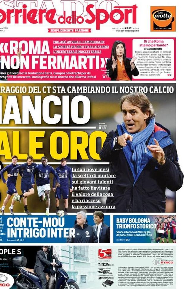 Prima Pagina, Corriere dello Sport: “Mancio vale oro. Roma non fermarti. Conte-Mou, intrigo Inter” Prima Pagina, Corriere dello Sport: “Mancio vale oro. Roma non fermarti. Conte-Mou, intrigo Inter”