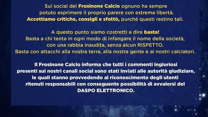 Frosinone: “Denuncia contro tifosi che offendono sui social. Per loro Daspo elettronico” Frosinone: “Denuncia contro tifosi che offendono sui social. Per loro Daspo elettronico”