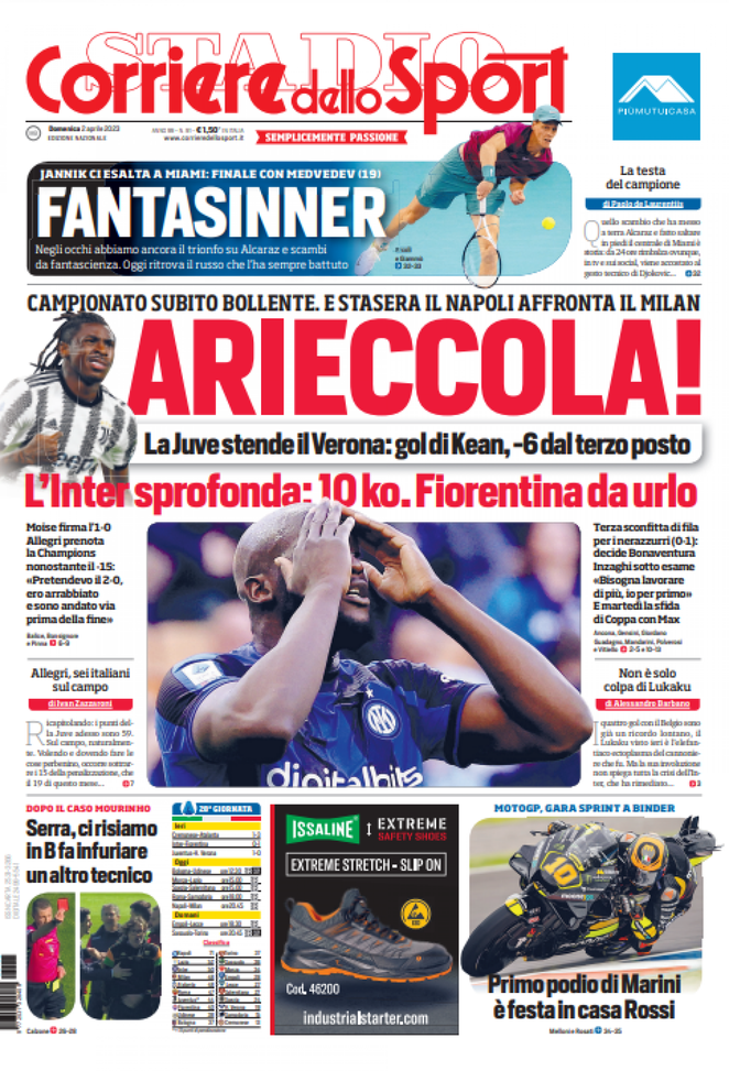 Corriere dello Sport prima pagina 02/04/2023