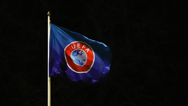 BURTON UPON TRENT, ENGLAND - MARCH 11: Detailed view of UEFA flag flying during the Barclays FA Women's Super League match between Birmingham City Women and Everton Women at St George's Park on March 11, 2021 in Burton upon Trent, England. Sporting stadiums around the UK remain under strict restrictions due to the Coronavirus Pandemic as Government social distancing laws prohibit fans inside venues resulting in games being played behind closed doors. (Photo by Catherine Ivill/Getty Images) BURTON UPON TRENT, ENGLAND - MARCH 11: Detailed view of UEFA flag flying during the Barclays FA Women's Super League match between Birmingham City Women and Everton Women at St George's Park on March 11, 2021 in Burton upon Trent, England. Sporting stadiums around the UK remain under strict restrictions due to the Coronavirus Pandemic as Government social distancing laws prohibit fans inside venues resulting in games being played behind closed doors. (Photo by Catherine Ivill/Getty Images)