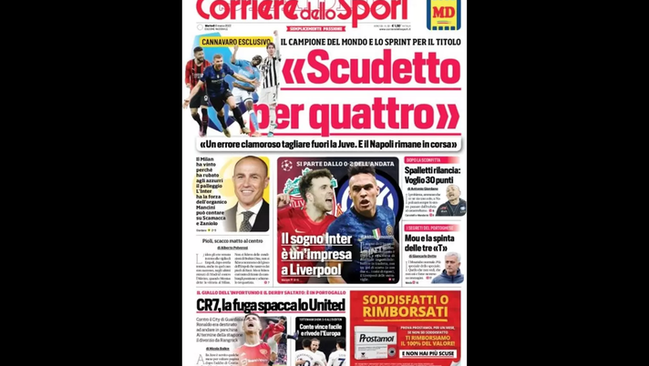 Prima Pagina, Corriere dello Sport: “Il sogno Inter è un’impresa a Liverpool” Prima Pagina