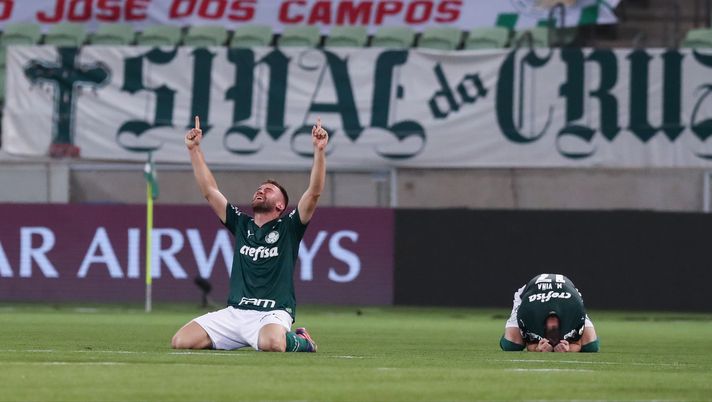 SAO PAULO, BRAZIL - JANUARY 12: Alan Empereur of Palmeiras celebrates his team's qualification to the final after a semifinal second leg match between Palmeiras and River Plate as part of Copa CONMEBOL Libertadores 2020 at Allianz Parque on January 12, 2021 in Sao Paulo, Brazil. (Photo by Amanda Perobelli - Pool/Getty Images) SAO PAULO, BRAZIL - JANUARY 12: Alan Empereur of Palmeiras celebrates his team's qualification to the final after a semifinal second leg match between Palmeiras and River Plate as part of Copa CONMEBOL Libertadores 2020 at Allianz Parque on January 12, 2021 in Sao Paulo, Brazil. (Photo by Amanda Perobelli - Pool/Getty Images)