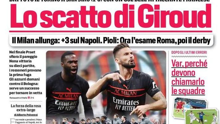 Prima Pagina, Corriere dello Sport: “Scatto Giroud. Inter e Juve per rilanciarsi”  Prima Pagina, Corriere dello Sport: “Scatto Giroud. Inter e Juve per rilanciarsi” - immagine 1
