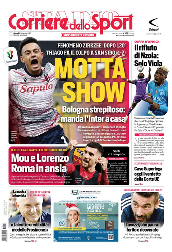 La prima pagina de Il Corriere dello Sport 21/12/2023