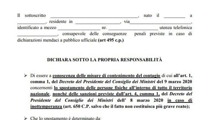autocertificazione coronavirus