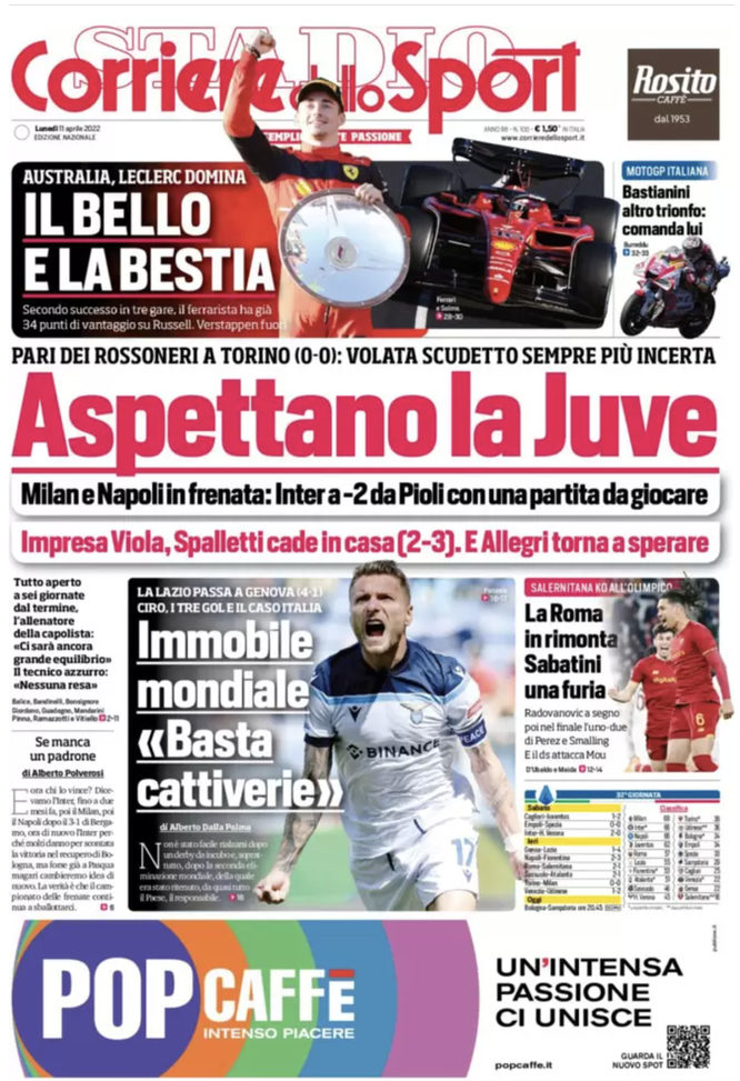 Prima Pagina, Corriere dello Sport: “Milan e Napoli in frenata, aspettano la Juve”  prima pagina