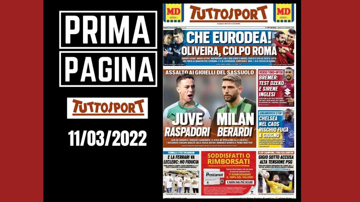 Tuttosport, la prima pagina di oggi, venerdì 11 marzo 2022 Tuttosport