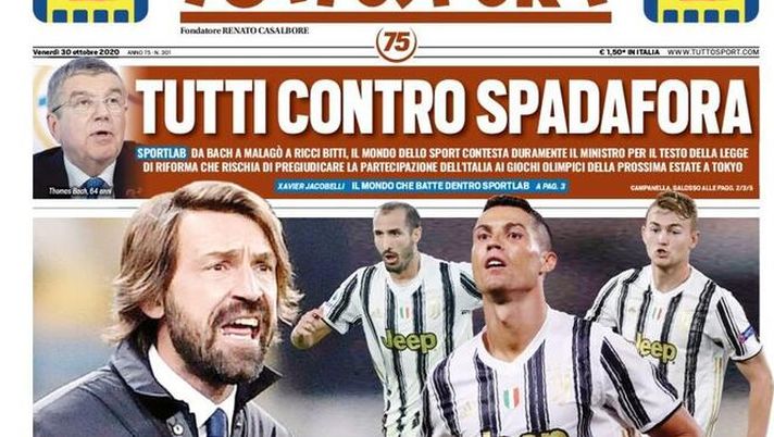 Tuttosport, la prima pagina di oggi, venerdì 30 ottobre 2020 