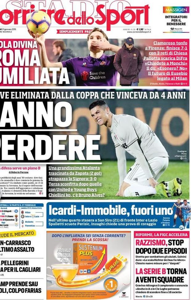 Prima Pagina, Corriere dello Sport: “Sanno perdere. Roma umiliata. Icardi-Immobile, fuori uno. La Serie B…” Prima Pagina, Corriere dello Sport: “Sanno perdere. Roma umiliata. Icardi-Immobile, fuori uno. La Serie B…”