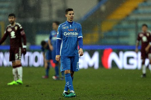 EMPOLI, ITALY - FEBRUARY 05: Miha Zajc of Empoli Fc looks on during the Serie A match between Empoli FC and FC Torino at Stadio Carlo Castellani on February 5, 2017 in Empoli, Italy.  (Photo by Gabriele Maltinti/Getty Images) 