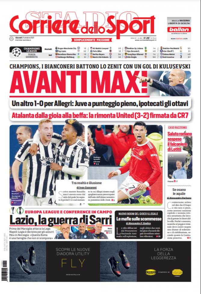 Prima Pagina, Corriere dello Sport: “Avanti Max! Atalanta dalla gioia alla beffa” - immagine 1