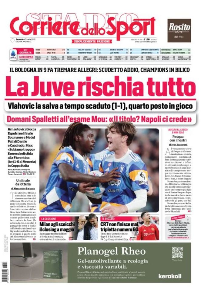 Prima Pagina Corriere Dello Sport: “La Juve Rischia Tutto” - Pianeta Milan