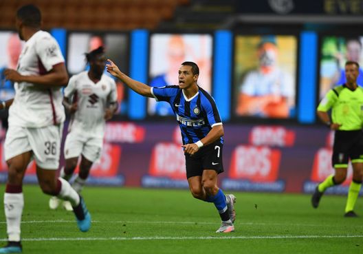 MILAN, ITALY - JULY 13: Alexis Sanchez of FC Internazionale reacts during the Serie A match between FC Internazionale and Torino FC at Stadio Giuseppe Meazza on July 13, 2020 in Milan, Italy. (Photo by Claudio Villa - Inter/Inter via Getty Images) MILAN, ITALY - JULY 13: Alexis Sanchez of FC Internazionale reacts during the Serie A match between FC Internazionale and Torino FC at Stadio Giuseppe Meazza on July 13, 2020 in Milan, Italy. (Photo by Claudio Villa - Inter/Inter via Getty Images)
