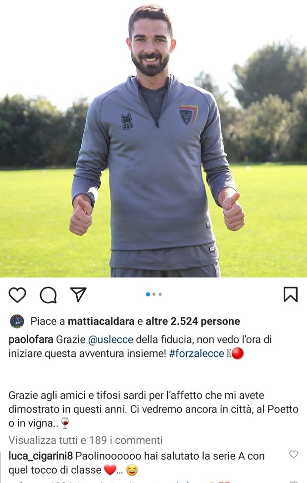 Faragò dal Cagliari al Lecce, lo sfottò dell’amico Cigarini: “Addio con colpo di classe…”- immagine 2