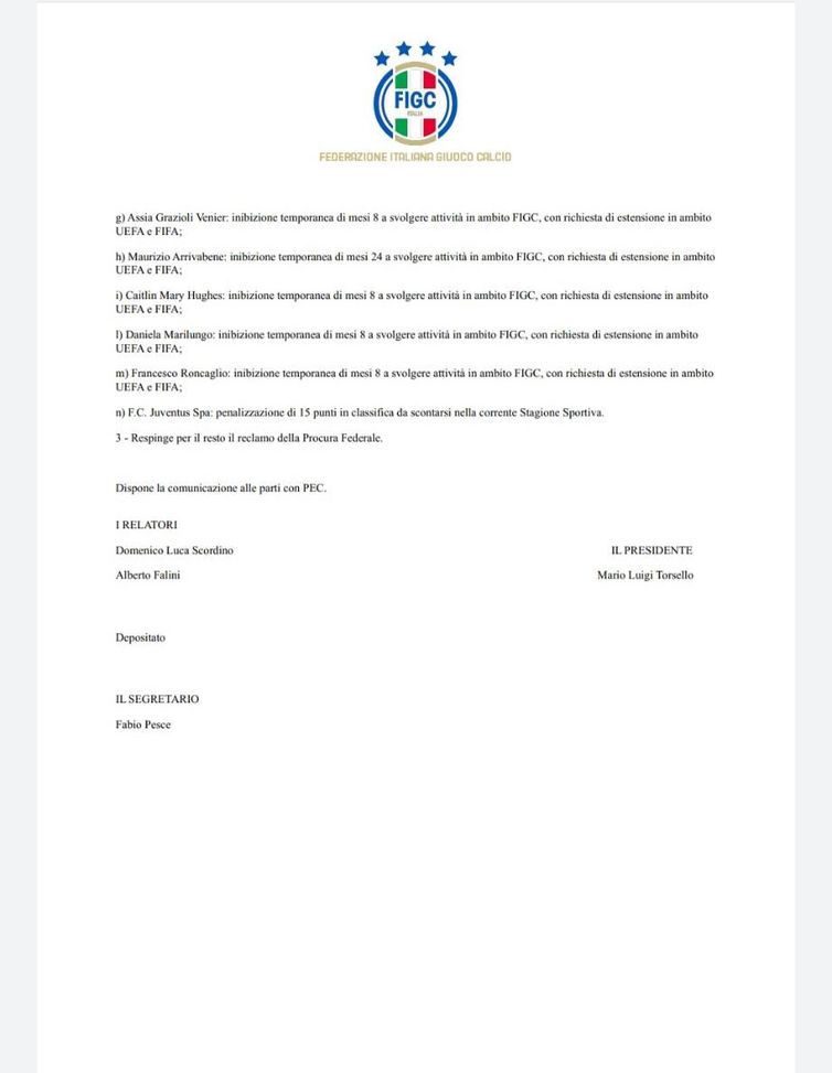 FOTO Caso plusvalenze, il documento della Corte Federale d’Appello sulla sentenza Juve- immagine 3