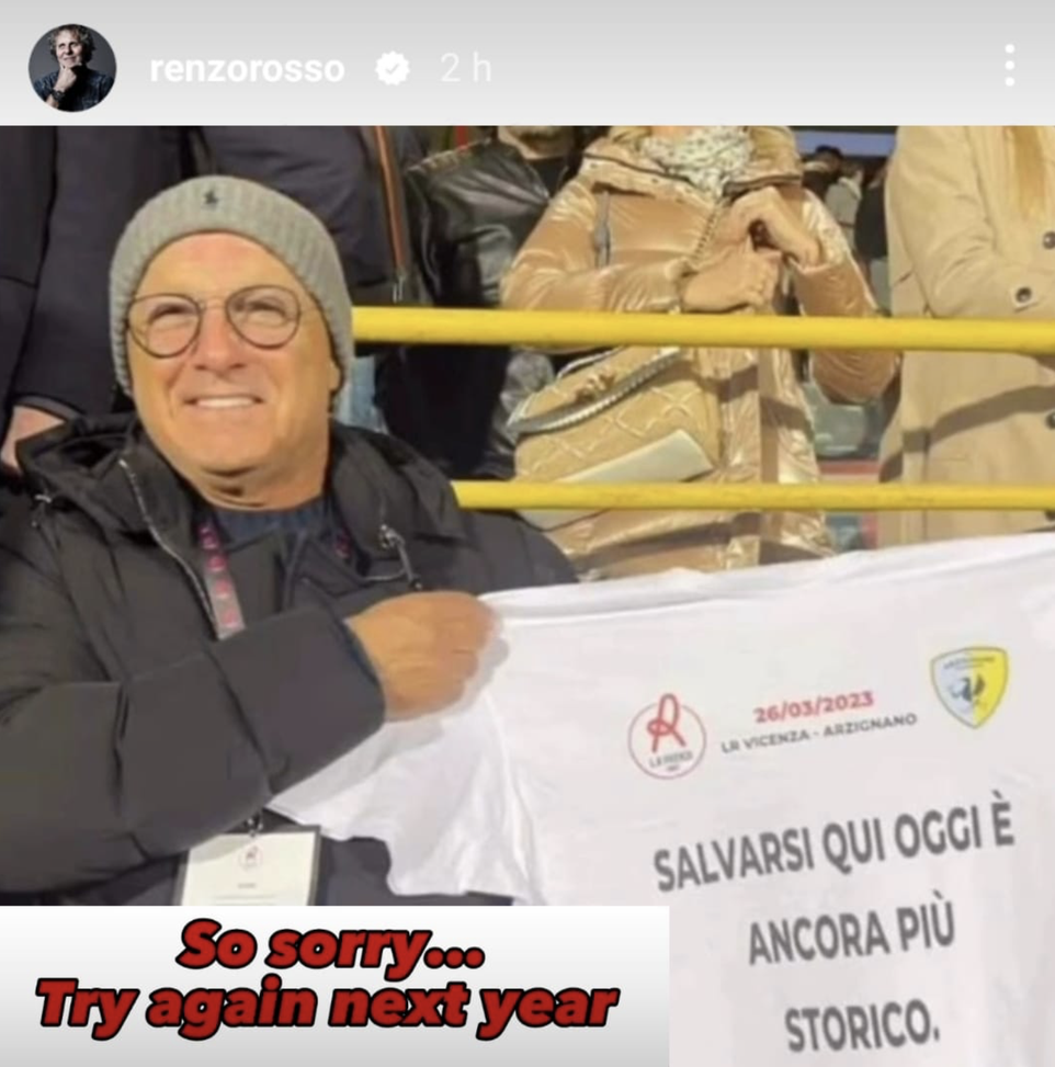 Renzo Rosso restituisce la stoccata all’Arzignano: “Che peccato, riprovaci l’anno prossimo”- immagine 2