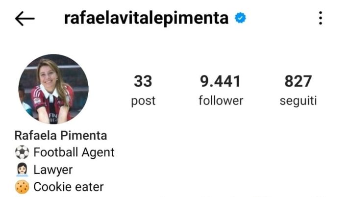 Rafaela Pimenta, la procuratrice di Bennacer tifa Milan? L'indizio social (screen instagram pimenta)