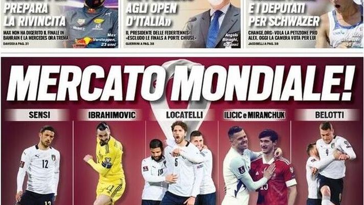 Prima Pagina, Tuttosport: &#8220;Mercato Mondiale! Under 21, Italia-Slovenia da dentro o fuori&#8221; 