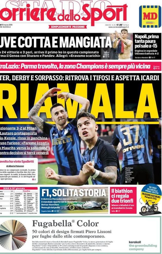 Prima Pagina, Corriere dello Sport: “Riamala. Juve cotta e mangiata. Napoli a -15. ExtraLazio” Prima Pagina, Corriere dello Sport: “Riamala. Juve cotta e mangiata. Napoli a -15. ExtraLazio”
