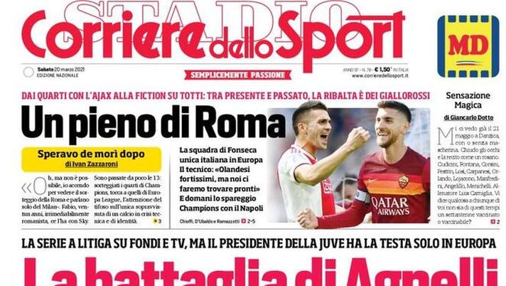 Prima Pagina, Corriere dello Sport: “La battaglia di Agnelli, la Serie A litiga su fondi e TV” Prima Pagina, Corriere dello Sport: “La battaglia di Agnelli, la Serie A litiga su fondi e TV”