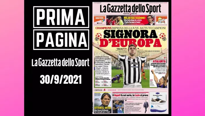 La Gazzetta dello Sport, la prima pagina di oggi, giovedì 30 settembre 2021