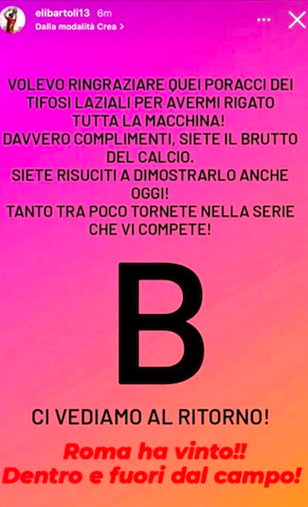 Auto rigata dopo il derby femminile di Roma, la Bartoli ai tifosi rivali: “Poveracci”- immagine 2